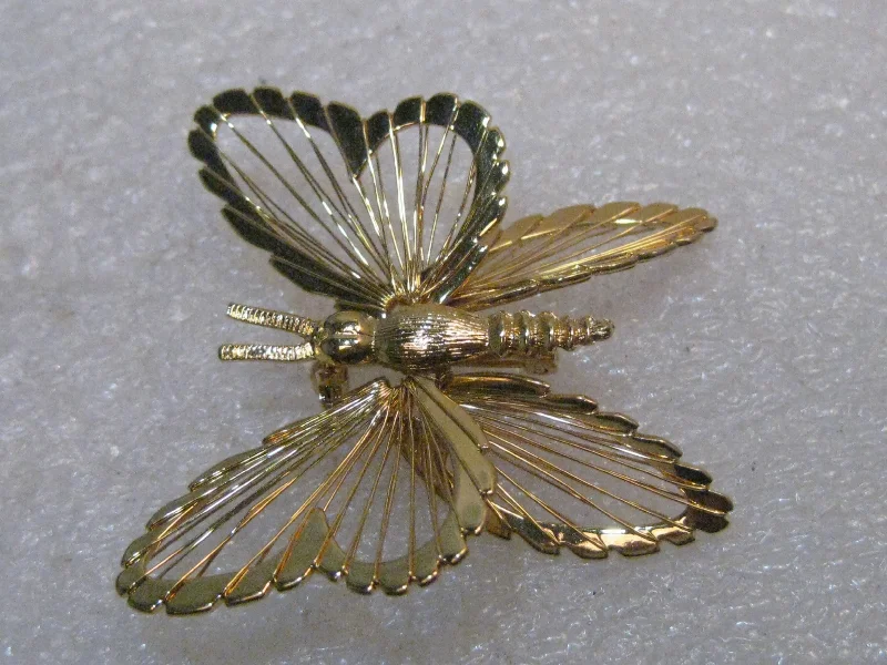 ladies brooch enamel detailing -Vintage Monet Butterfly Brooch, Wired Gold Tone, 1960's, 1.5" Long