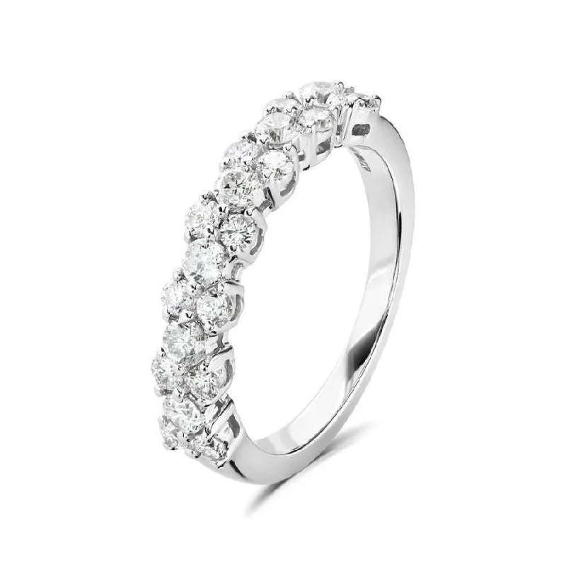 Ladies sophisticated elegance rings -0.75ct Round Brilliant Cut Diamond 3-Row Claw Set 18ct White Gold Half Eternity Ring