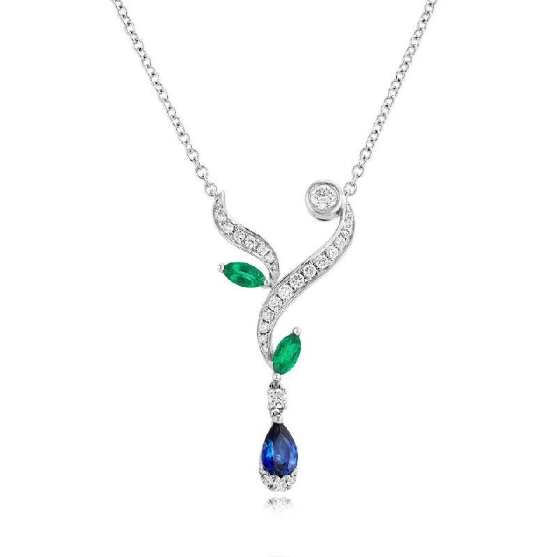 minimalist moon necklaces for women -18ct white gold Emerald, Sapphire and Diamond necklace