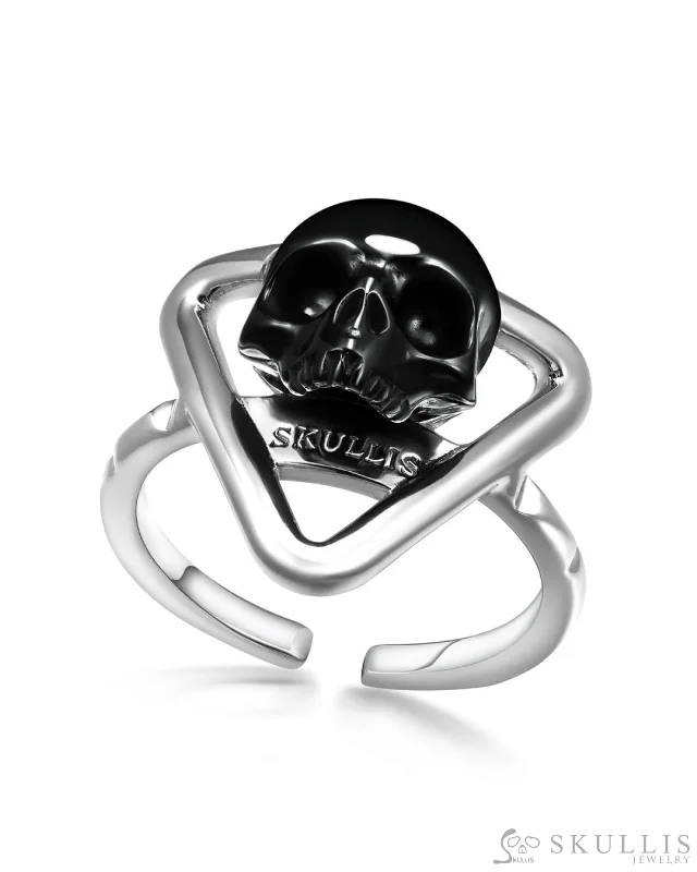 Ladies bold modern rings -Gem Skull Ring of Black Obsidian Carved Skull in 925 Sterling Silver