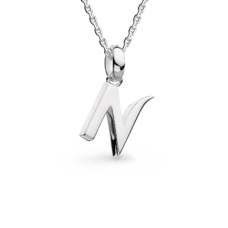 ladies gold necklaces arrow pendants -Silver Signature Skript Capital N 18" Necklace