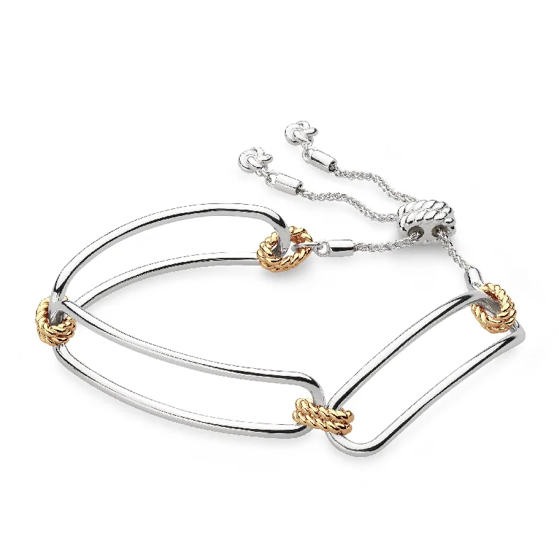 ladies silver bracelets citrine stones -Silver & Yellow Gold Plated Marina Rope Bar Link Golden Toggle Bracelet