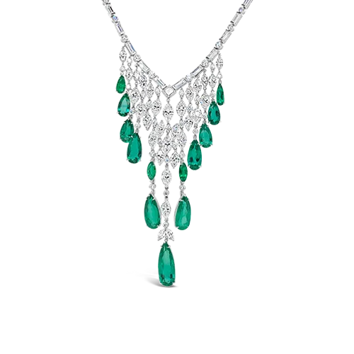 striped pattern necklaces for women -Emerald & Diamond Bib Necklace