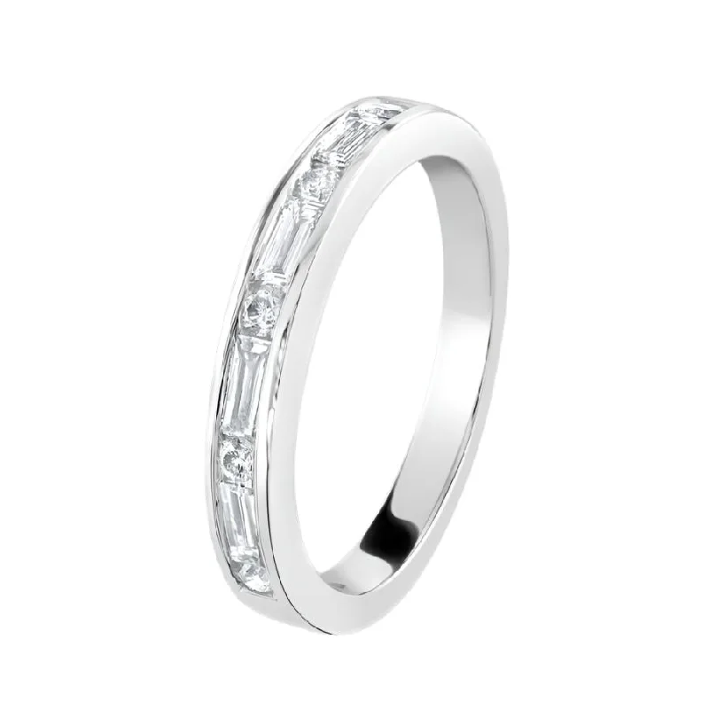 Ladies aqua turquoise rings -0.39ct Round Brilliant Cut & Baguette Cut Diamond 18ct White Gold Half Eternity Ring