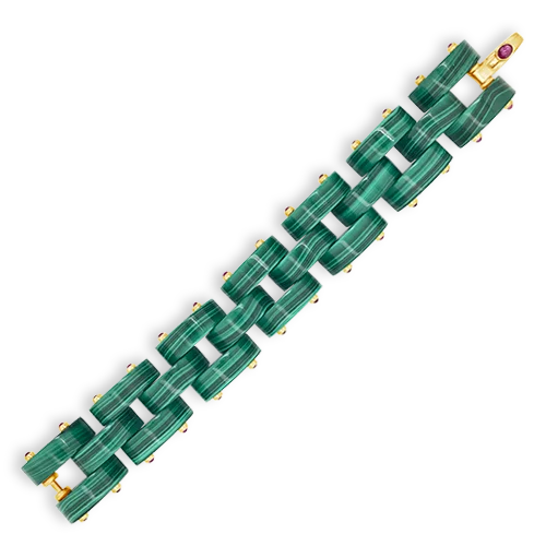 ladies bracelets gemstone accents -Malachite Link Bracelet