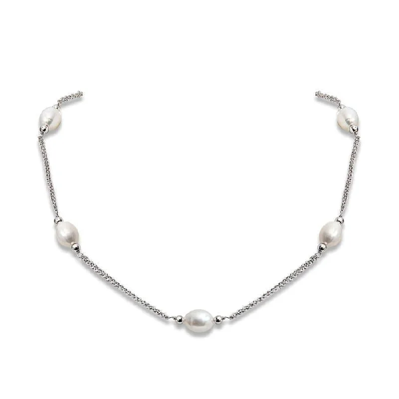 ladies white gold necklaces pearls -9.5-10mm Cultured Freshwater Pearl Necklace