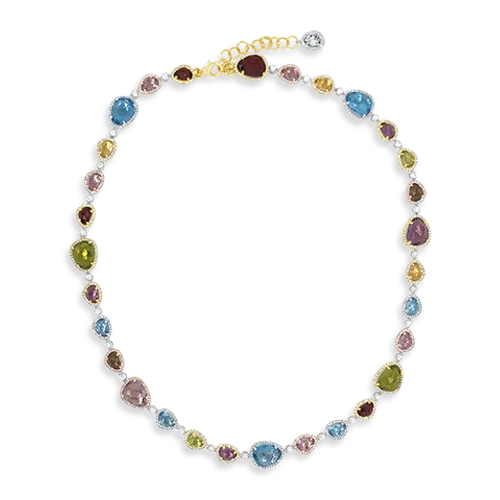 ladies silver necklaces apatite stones -Semi-Precious Gemstone & Diamond Necklace