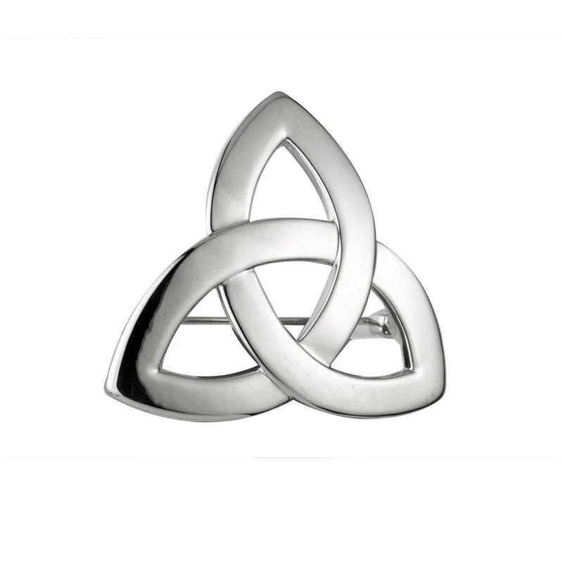 polished silver brooch for women -Solvar Rhodium Plated Trinity Knot Brooch