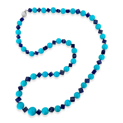 floral engraved necklaces for women -Lapis & Turquoise Bead Necklace