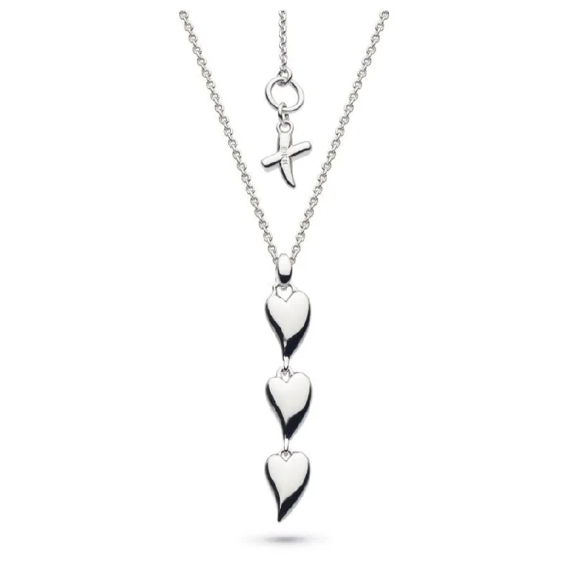 ladies yellow gold necklaces dots -Silver Desire Kiss Triple Hearts Necklace