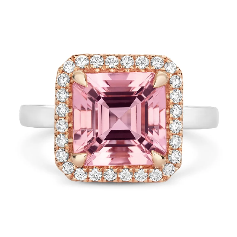 Ladies jewel burst rings -18ct white and rose gold Morganite and Diamond Ring