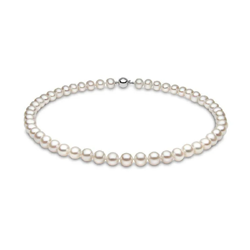 rose gold oval necklaces for women -8.0-8.5mm Cultured Freshwater Pearl Necklace with 9ct White Gold Ball Clasp