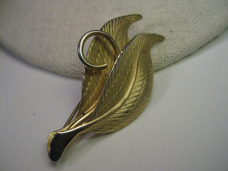 ladies silver brooch agate stones -Vintage 1950's Gold Tone Double Leaf Brooch with Curl - 2.25"