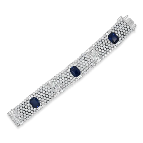 ladies white gold bracelets beads -Sapphire & Diamond Estate Bracelet