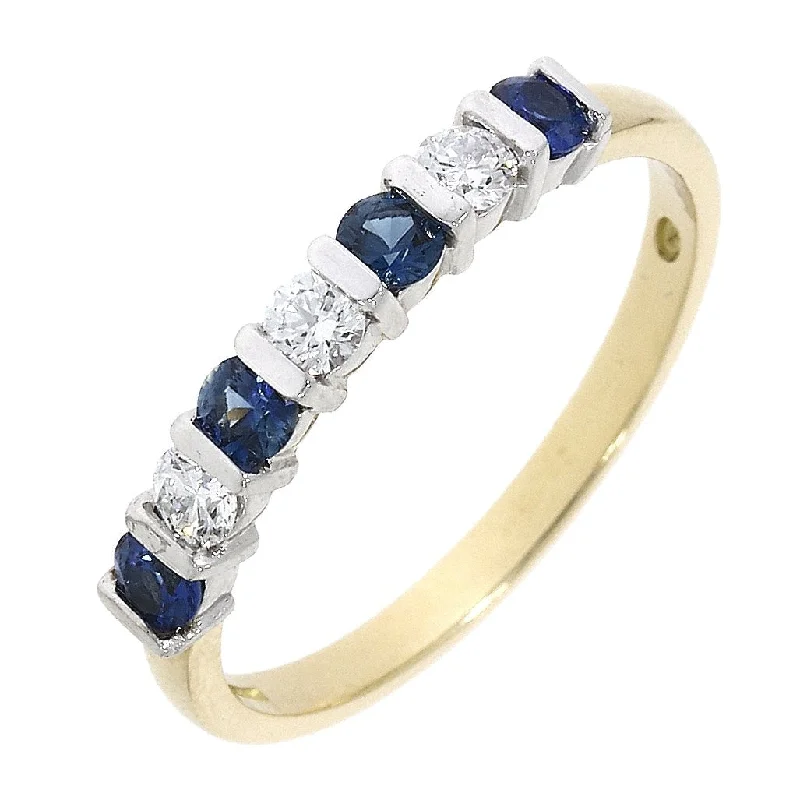 Ladies color splash rings -18ct Gold yellow gold sapphire and diamond 7-stone bar set half eternity ring