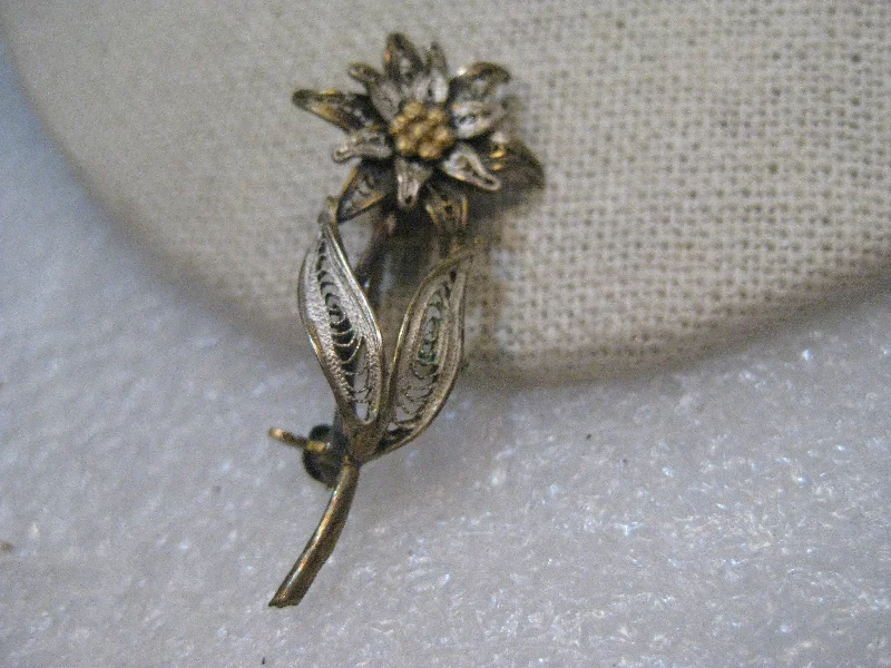 elegant floral brooch for women gifts -Vintage Filigree Floral Brooch, .800 Silver, Two-Tone, 1940's-1950's, 1.5", 2.90 gr.