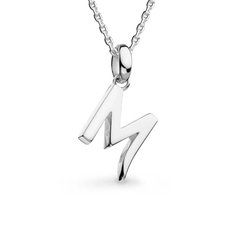 ladies necklaces chevron patterns -Silver Signature Skript Capital M Initial Necklace