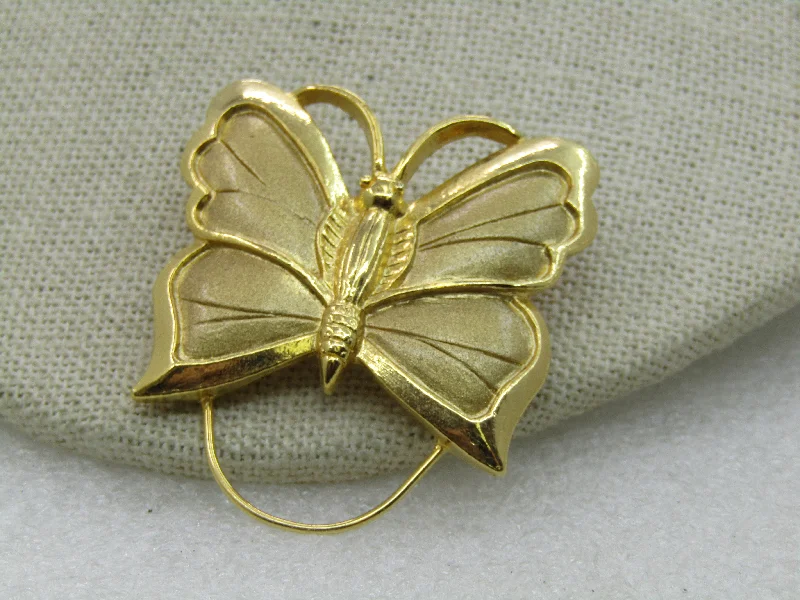 ladies white gold brooch beads -Vintage Butterfly Brooch with Drop, Signed Torino, 1970's-1980's