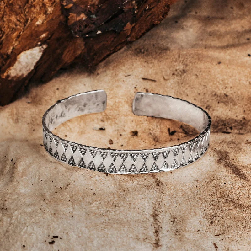 grid pattern bracelets for women -Stamped Viking Bracelet, Silver