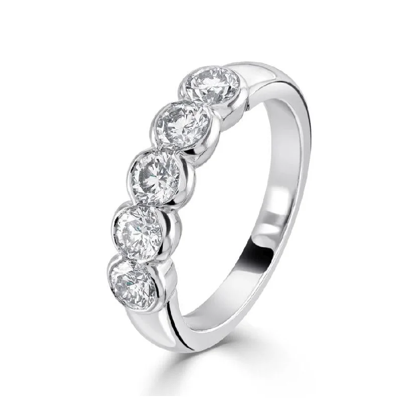 Ladies heritage grace rings -1.03ct Rubover Set Round Brilliant Cut Diamond 5-Stone Platinum Eternity Ring