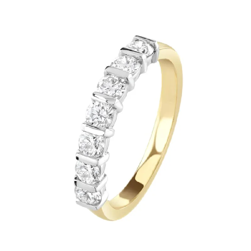 Ladies tag shine rings -0.83ct Round Brilliant Cut Diamond 7-Stone Bar Set 18ct Yellow Gold Eternity Ring