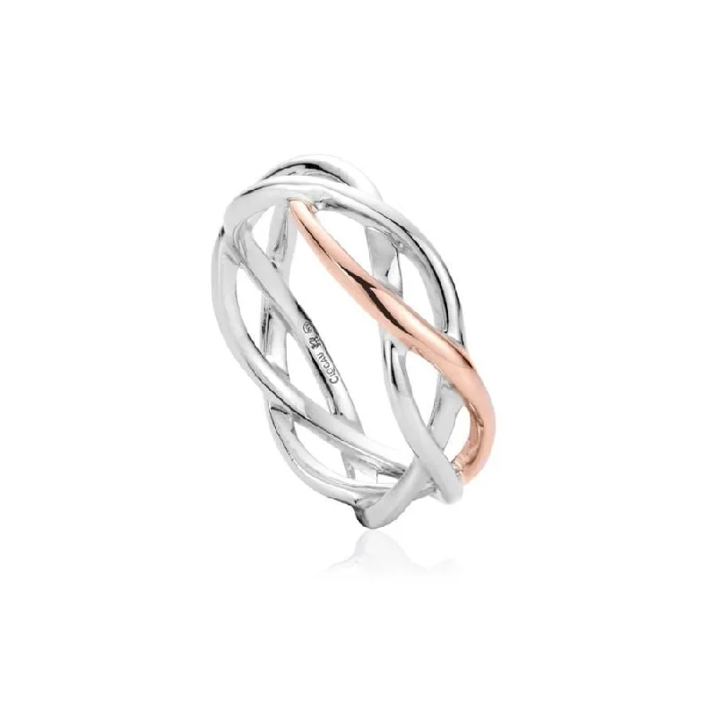 Ladies field glow rings -Silver and 9ct Rose Gold Eternity Love Weave Ring