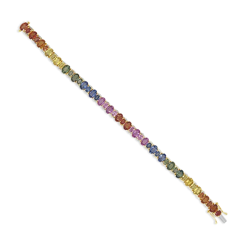 ladies silver bracelets moonstone -Multi-color Sapphire & Diamond Bracelet