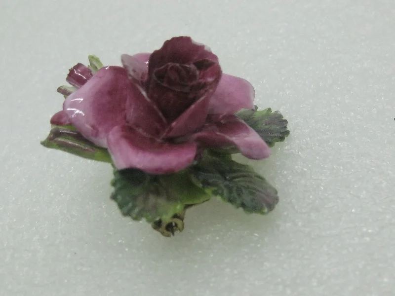 moon design brooch for women -Vintage Crown Porcelain Rose Brooch, Painted, Staffordshire, England, 1.5"