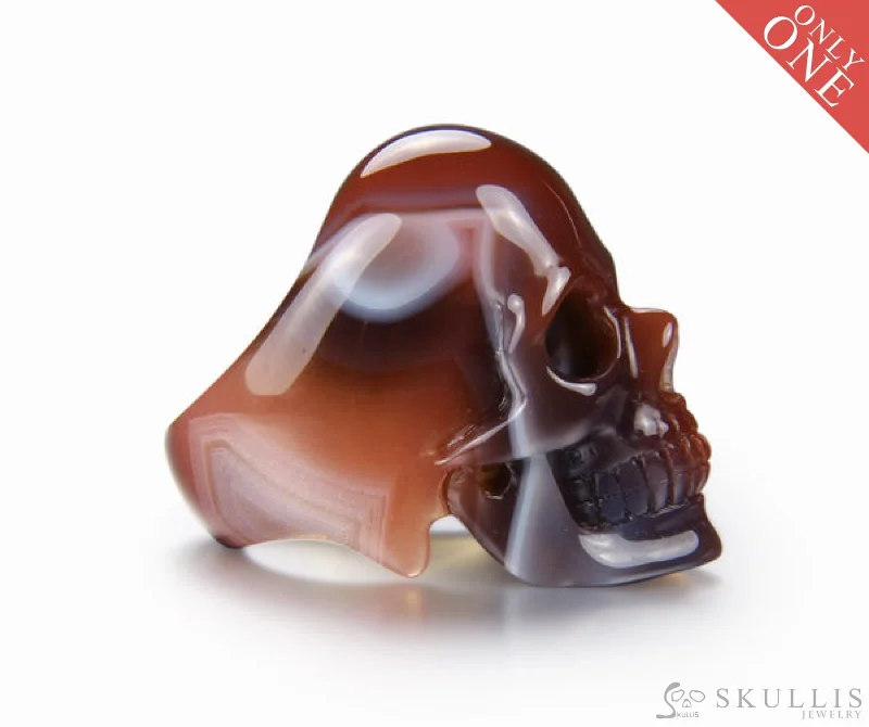 Ladies warmth charm rings -Gem Skull Ring of Mozambique Agate Carved Totally, US Size 12.5 - 0804493