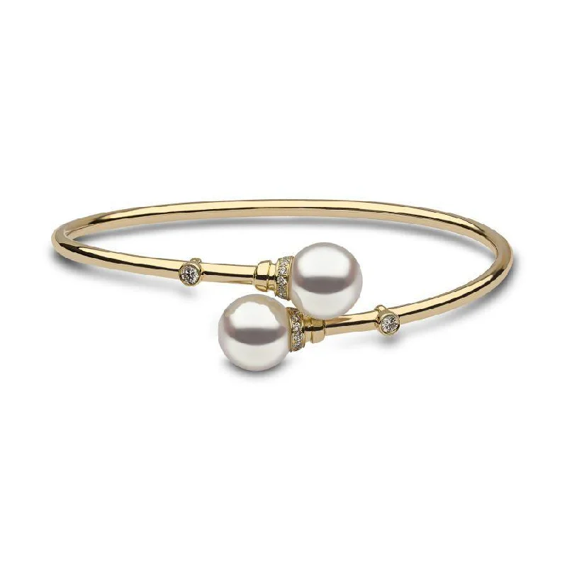 chain fringe bracelets for women -18ct Yellow Gold Freshwater Pearl & Diamond Set Bangle