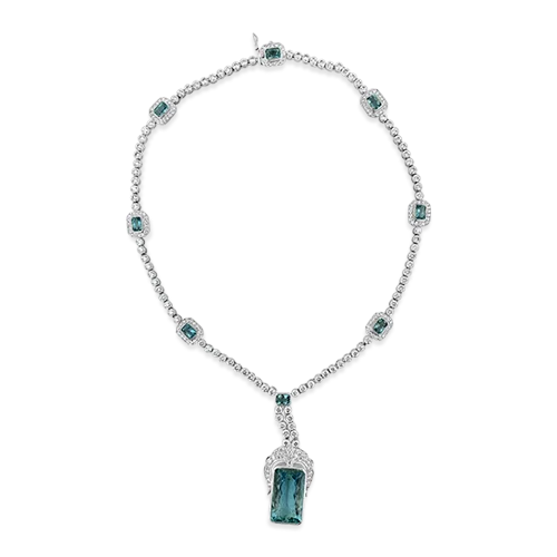 ladies chunky necklaces statement design -Aquamarine & Diamond Estate Necklace