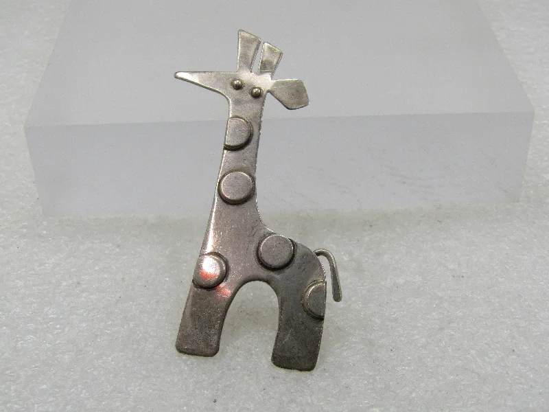 ladies brooch chevron patterns -Vintage Sterling Giraffe Brooch, Handmade