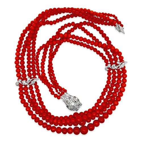 cross pendant necklaces for women -Coral Bead & Diamond Necklace