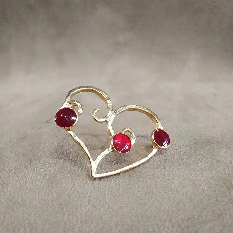 ladies white gold brooch swirls -Gold entwined heart red brooch