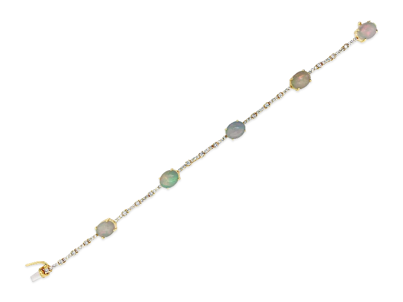 silver wave bracelets for women -Opal & Diamond Bracelet