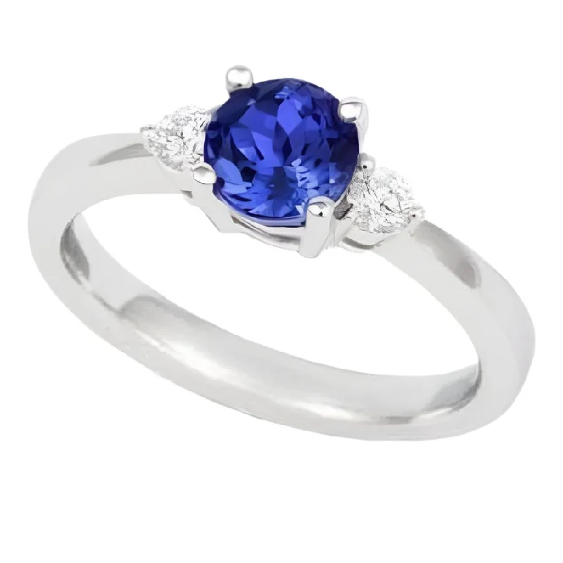 Ladies surf charm rings -18ct White Gold Round Cut Tanzanite & Diamond Trilogy Ring