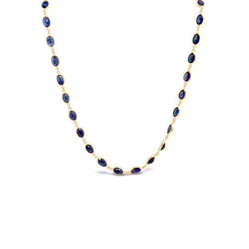 ladies gold necklaces lotus motifs -Blue Sapphire Necklace