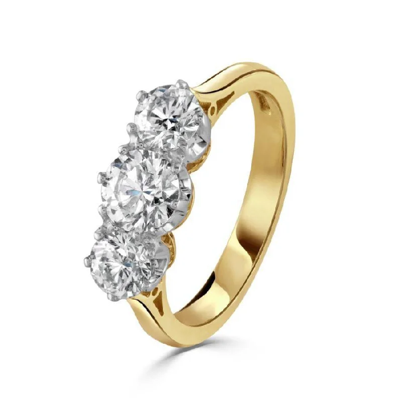 Ladies light glow rings -18ct Yellow Gold Round Brilliant Cut Diamond Trilogy Ring