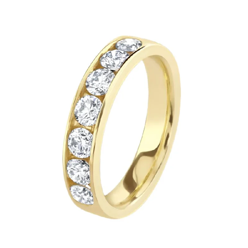 Ladies hazy glow rings -1.00ct Channel Set Round Brilliant Cut Diamond 18ct Yellow Gold Half Eternity Ring