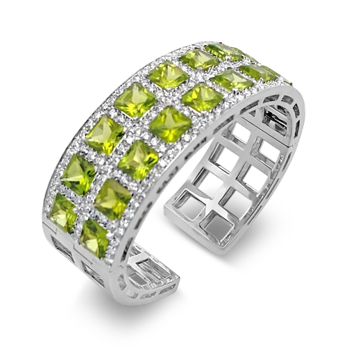 wave pattern bracelets for women -Peridot & Diamond Cuff Bracelet