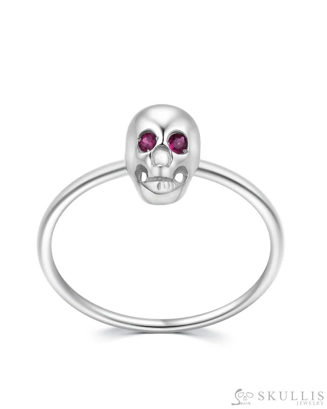 Ladies regal gold rings -925 Sterling Silver Skull Ring with Ruby Eyes