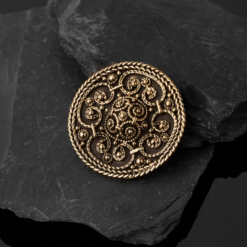 ladies hammered gold brooch -Premium Filigree Brooch, Bronze