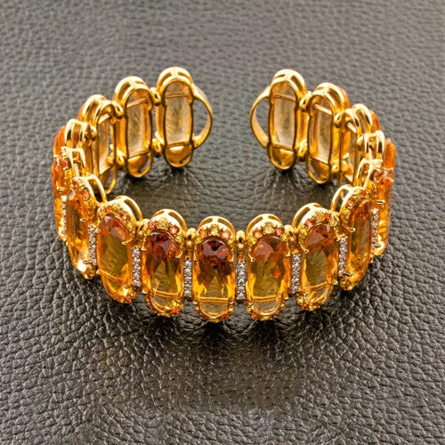 etched design bracelets for women -Citrine, Orange Sapphire & Diamond Cuff Bracelet