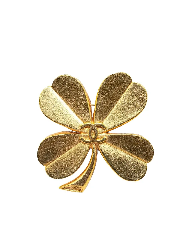 rose gold diamond brooch for women -Gold Plated Clover Brooch with Back Pin Closure