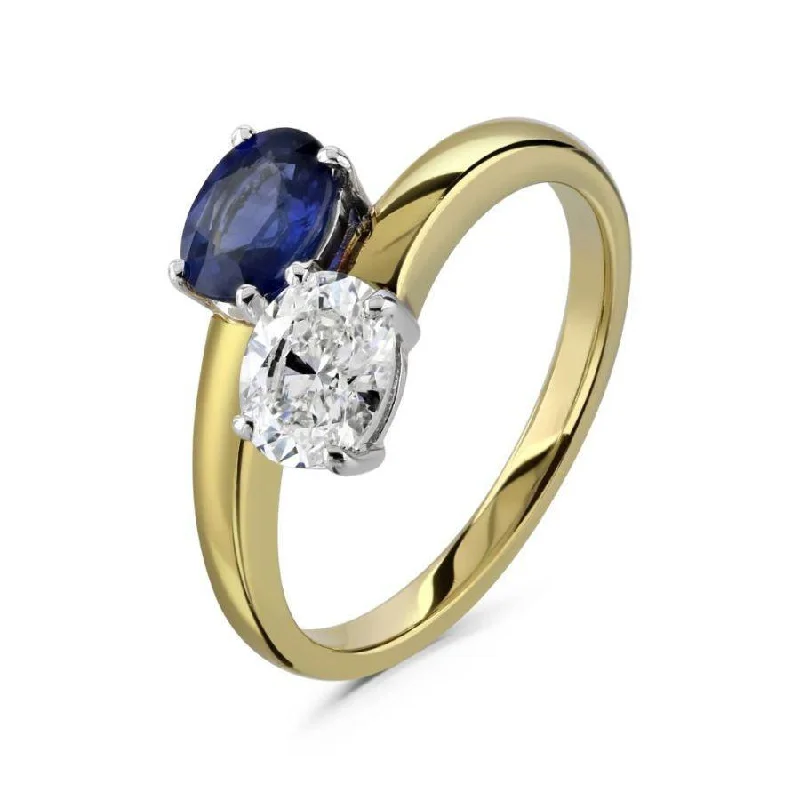 Ladies textured weave rings -18ct Yellow Gold Oval Cut Sapphire & Diamond Crossover Ring