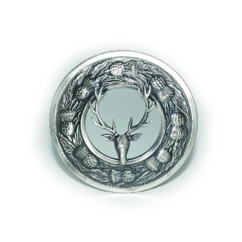 ladies gem brooch love themes -Stag Thistle Design Plaid Brooch - Antique Finish