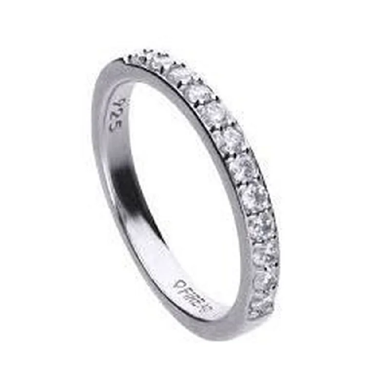 Ladies unique designer rings -Silver Cubic Zirconia Half Eternity Ring, size N