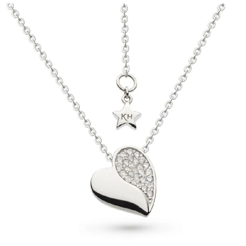 minimalist moon necklaces for women -Silver Miniatures Cubic Zirconia Set Super Heart Necklace