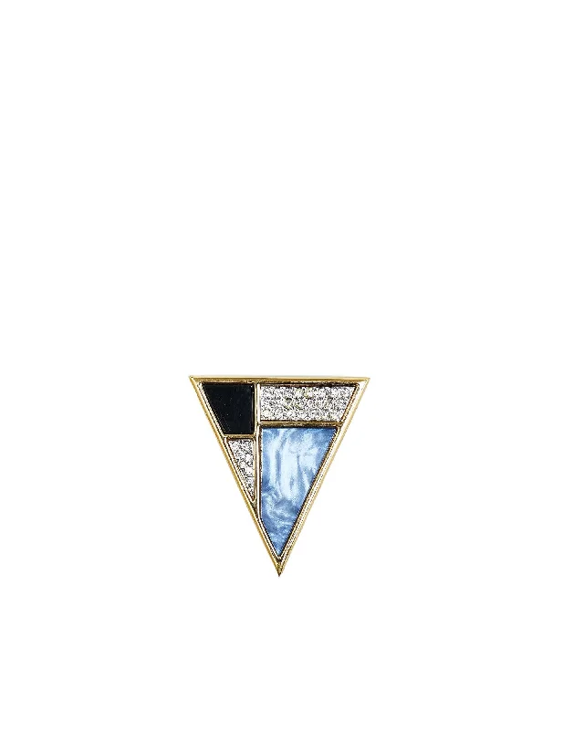 ladies white gold brooch twists -Gold Plated Triangle Rhinestones Brooch with Back Pin Closure