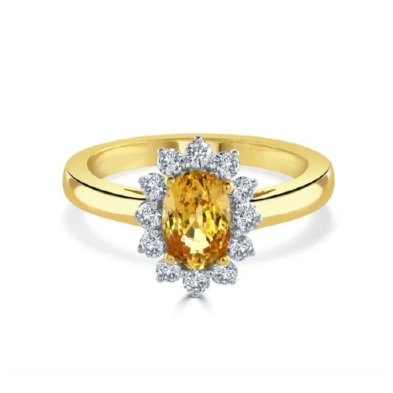 Ladies eclectic boho rings -18ct Yellow Gold Golden Sapphire & Diamond Cluster Ring